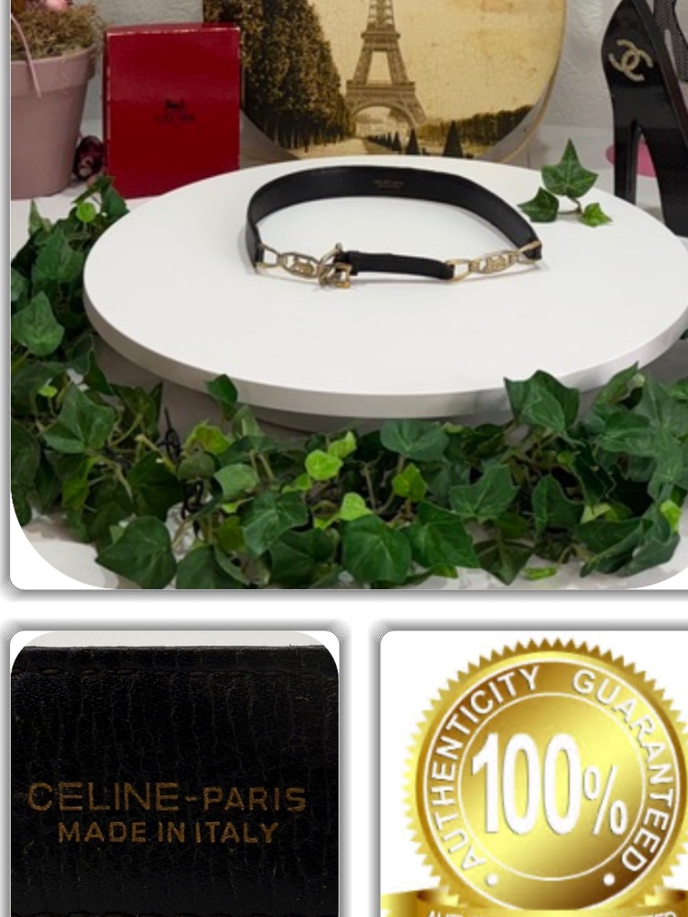 ALLURING CELINE LIMITED EDITION CARRIAGE BLACK LEATHER BELT! (ITALY)